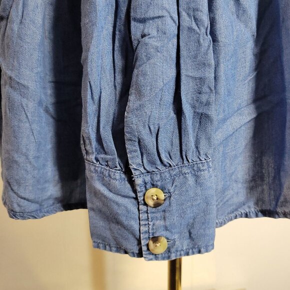Time and Tru Extra Large Lyocell Denim Blue Longsleeve Keyhole Blouse - Picture 7 of 11